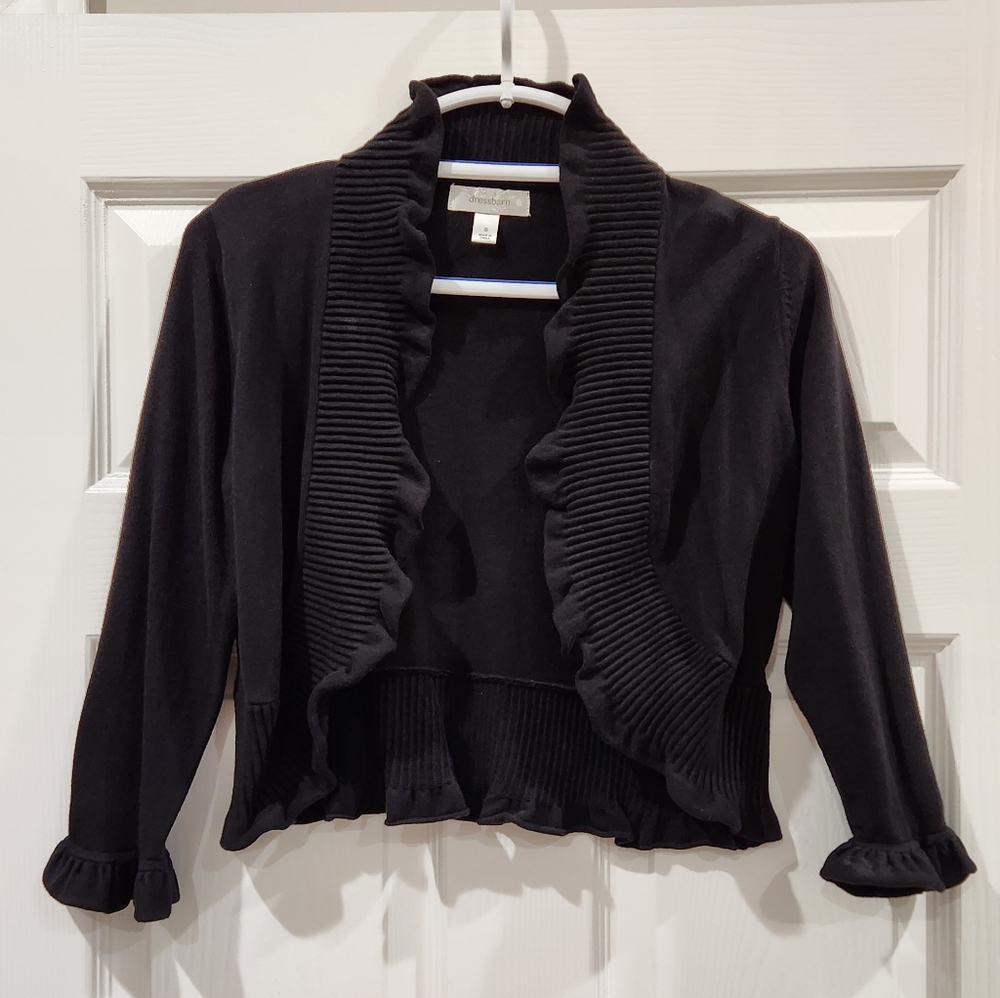 Dress Barn Black Ruffle Crop Sweater Shrug Size Small